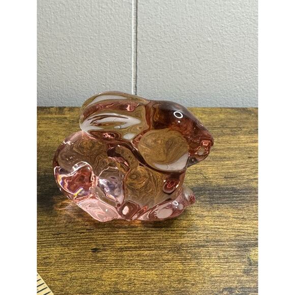 Hand Blown in Mold Pink Glass Bunny Rabbit Paperweight - Picture 1 of 5